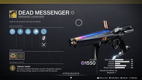 This weapon's projectiles travel faster and have a controlled explosion. . Dead messenger light gg